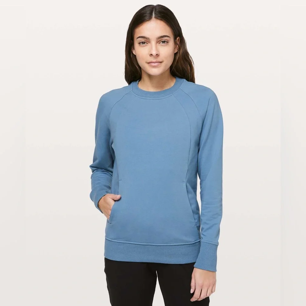 Lululemon Scuba Crew Utility Blue Size 8 Sweatshirt Long Medium Top - Picture 1 of 9